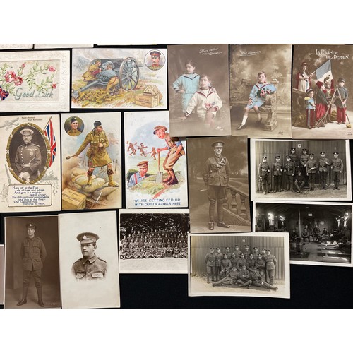 3122 - WW1 British Postcard collection of over 50 cards including 18 silk postcards: a set of 10 