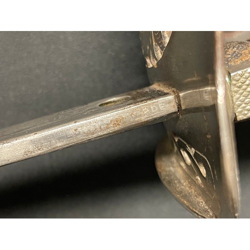 3123 - WW1 British GRV Royal Engineers sword with single edged fullered, proof marked blade with etched dec... 