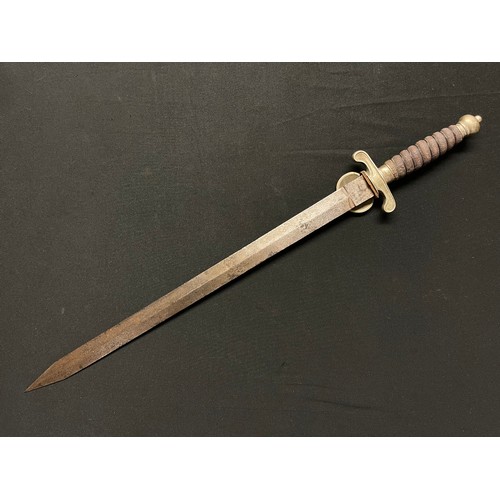 3128 - British Short Sword with double edged blade 510mm in length. No makers mark. Clamshell Guard with Ki... 