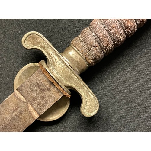 3128 - British Short Sword with double edged blade 510mm in length. No makers mark. Clamshell Guard with Ki... 