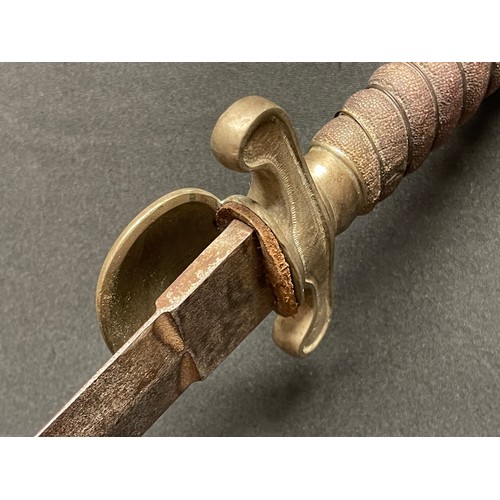 3128 - British Short Sword with double edged blade 510mm in length. No makers mark. Clamshell Guard with Ki... 