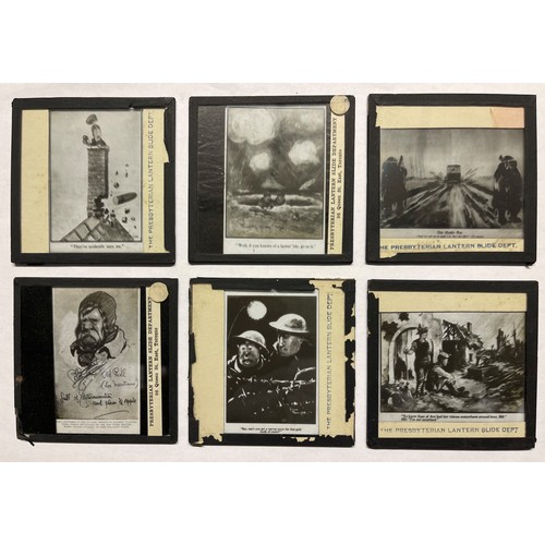 3131 - WW1 British set of six magic lantern slides depicting Bruce Bairnsfather's 