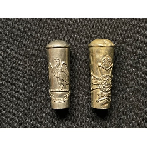 3135 - WW1 British Swagger Stick Tops for Notts & Derbyshire Regiment and another with Motto 