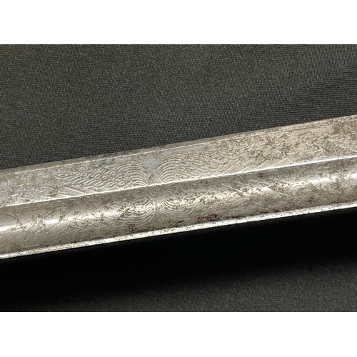 3140 - WW1 British Royal Artillery Officers Sword with single edged fullered blade with etched decoration t... 