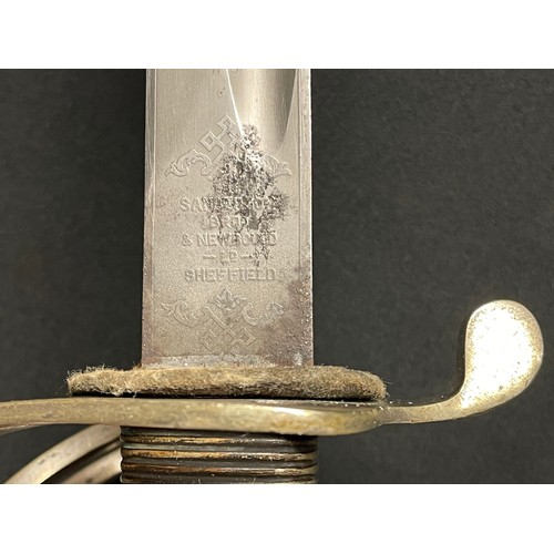 3140 - WW1 British Royal Artillery Officers Sword with single edged fullered blade with etched decoration t... 