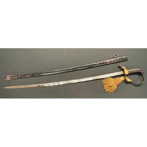 3146 - WW1 Austro - Hungarian Officers Sword with single edged fullered blade 800mm in length. No makers ma... 