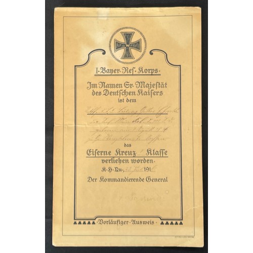 3163 - WW1 Imperial German Iron Cross 2nd class award citation dated 1916 and a collection of 13 WW1 Imperi... 