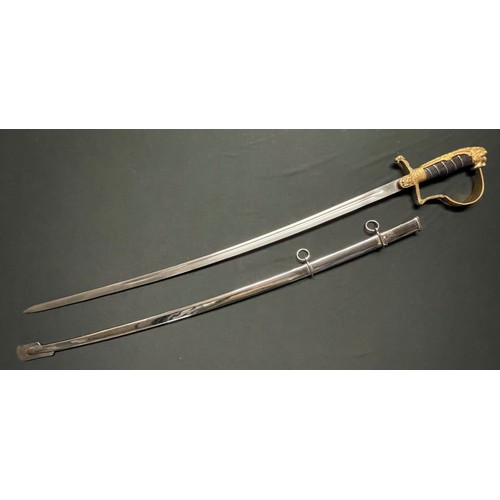 3170 - Reproduction WW1 Imperial German Army Lion Head Sword with fullered single edged blade 815mm in leng... 