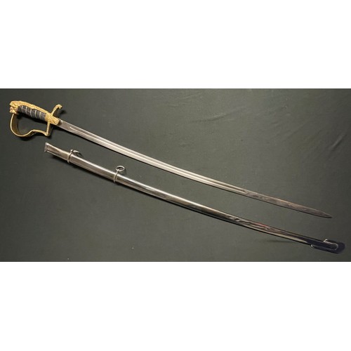 3170 - Reproduction WW1 Imperial German Army Lion Head Sword with fullered single edged blade 815mm in leng... 