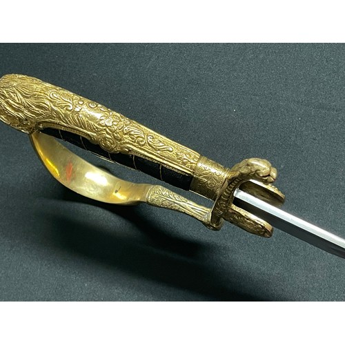 3170 - Reproduction WW1 Imperial German Army Lion Head Sword with fullered single edged blade 815mm in leng... 