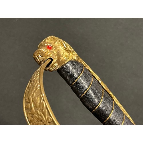 3170 - Reproduction WW1 Imperial German Army Lion Head Sword with fullered single edged blade 815mm in leng... 