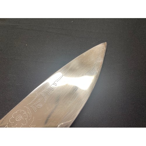 3171 - Gurkha Kukri knife with large 44cm long single edged bright steel blade. Punch marked decoration to ... 