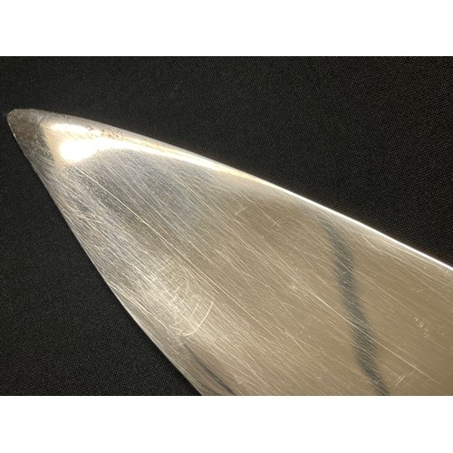 3171 - Gurkha Kukri knife with large 44cm long single edged bright steel blade. Punch marked decoration to ... 