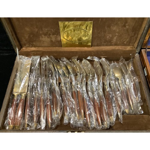 458 - A set of EPNS flatware, in a fitted oak canteen box; three other sets of flatware, each boxed, qty