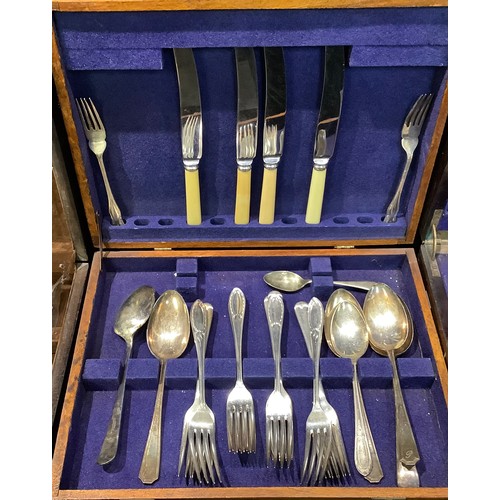 458 - A set of EPNS flatware, in a fitted oak canteen box; three other sets of flatware, each boxed, qty