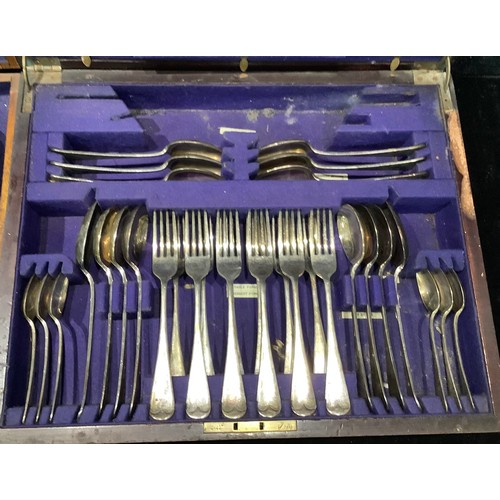 458 - A set of EPNS flatware, in a fitted oak canteen box; three other sets of flatware, each boxed, qty