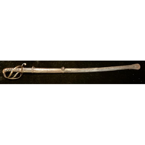 468 - A 19th century sword, single edged blade 89cm in length, leather grip, steel scabbard with two suspe... 