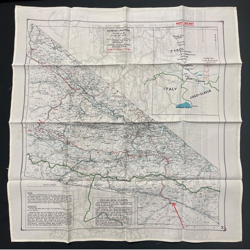 3187 - WW2 British RAF Silk Escape Map code letter X/Y. Shows escape routes to Switzerland.