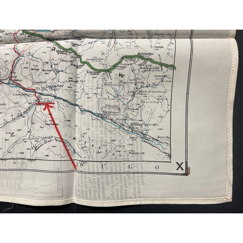 3187 - WW2 British RAF Silk Escape Map code letter X/Y. Shows escape routes to Switzerland.