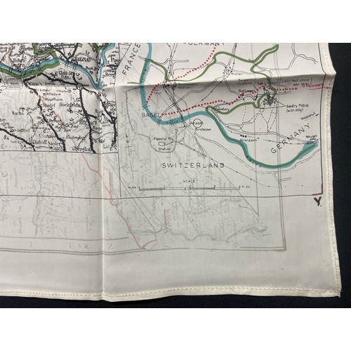 3187 - WW2 British RAF Silk Escape Map code letter X/Y. Shows escape routes to Switzerland.