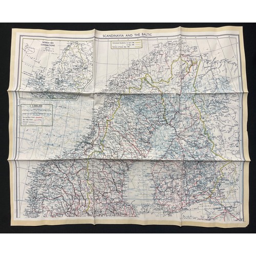 3188 - WW2 British RAF Silk Escape and Evasion Map code F/G of Scandinavia and the Baltic. Unsewn edge exam... 