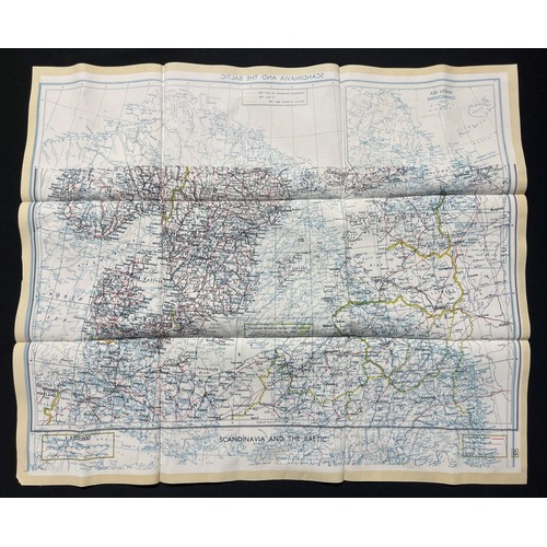 3188 - WW2 British RAF Silk Escape and Evasion Map code F/G of Scandinavia and the Baltic. Unsewn edge exam... 