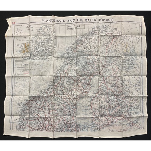 3189 - WW2 British RAF Silk Escape and Evasion Map code F/G of Scandinavia and the Baltic. Sewn edge exampl... 