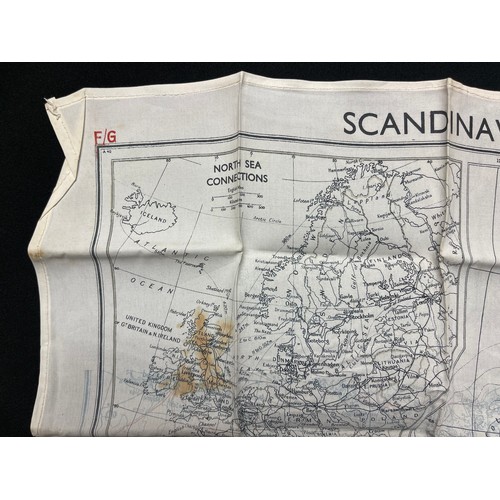 3189 - WW2 British RAF Silk Escape and Evasion Map code F/G of Scandinavia and the Baltic. Sewn edge exampl... 