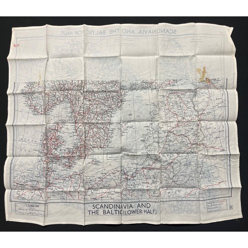 3189 - WW2 British RAF Silk Escape and Evasion Map code F/G of Scandinavia and the Baltic. Sewn edge exampl... 