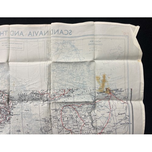 3189 - WW2 British RAF Silk Escape and Evasion Map code F/G of Scandinavia and the Baltic. Sewn edge exampl... 