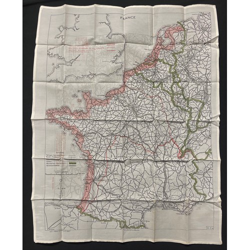 3195 - WW2 British RAF Silk Escape Map of France and Germany. Code letter 9C(a) / 9U/R. Double sided.