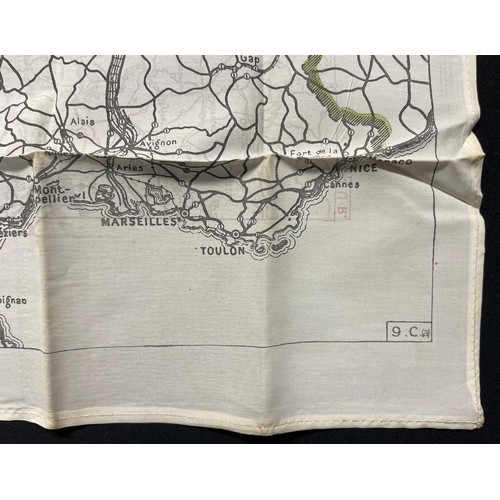 3195 - WW2 British RAF Silk Escape Map of France and Germany. Code letter 9C(a) / 9U/R. Double sided.