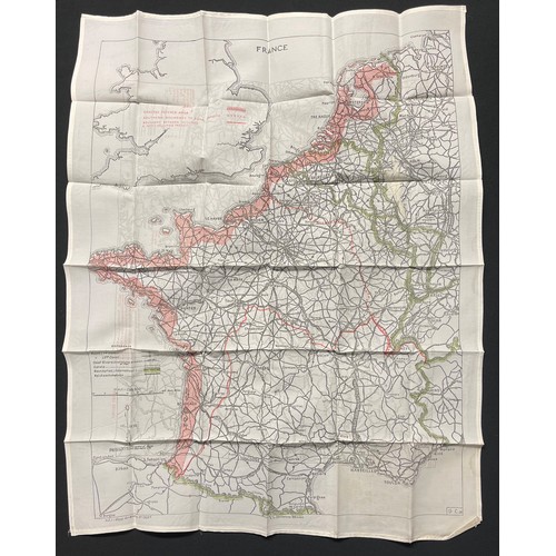 3196 - WW2 British RAF Silk Escape Map of France and Germany. Code letter 9C(a) / 9U/R. Double sided.