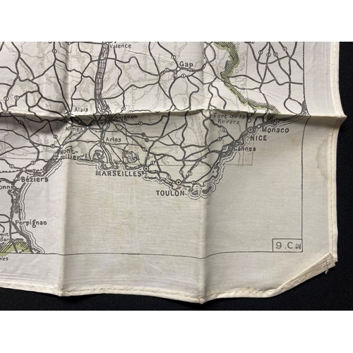 3196 - WW2 British RAF Silk Escape Map of France and Germany. Code letter 9C(a) / 9U/R. Double sided.