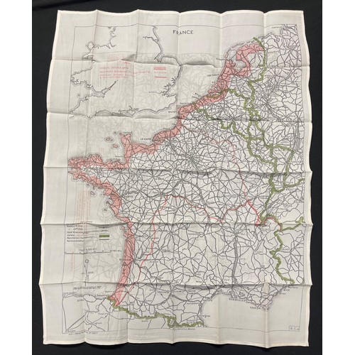 3197 - WW2 British RAF Silk Escape Map of France and Germany. Code letter 9C(a) / 9U/R. Double sided.