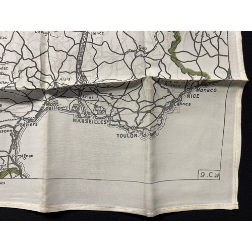 3197 - WW2 British RAF Silk Escape Map of France and Germany. Code letter 9C(a) / 9U/R. Double sided.