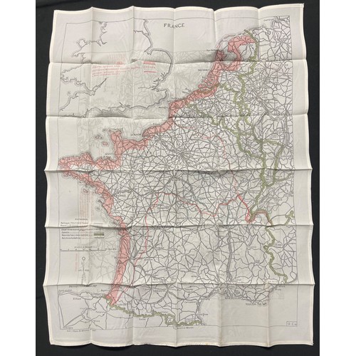 3198 - WW2 British RAF Silk Escape Map of France and Germany. Code letter 9C(a) / 9U/R. Double sided.