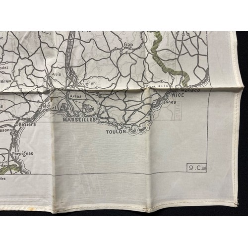 3198 - WW2 British RAF Silk Escape Map of France and Germany. Code letter 9C(a) / 9U/R. Double sided.