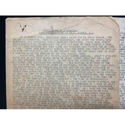 3218 - A typewritten unpublished eyewiness account of the bombing of Hiroshima written by Father P Siemes, ... 