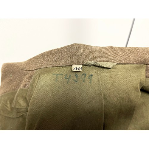 3224 - WW2 US Army Armoured Corps Ike jacket with originally sewn insignia: T5 rank stripes, Overseas servi... 