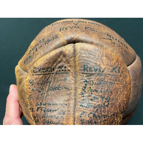 3227 - WWII leather football inscribed 