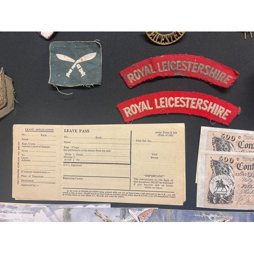 3236 - A collection of mixed WW2 British & later militaria to include: Notts & Derby, RAMC, Royal Warwicks,... 