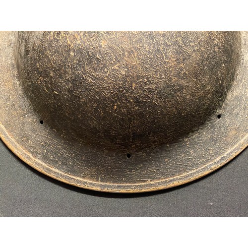 3238 - WW2 South African Steel helmet with textured olive green overpaint on top of the original khaki pain... 