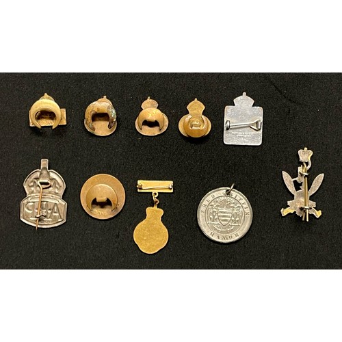 3243 - WW2 British Enamel Lapel Badge collection to include: ARP badge in hallmarked silver: Four Home Guar... 