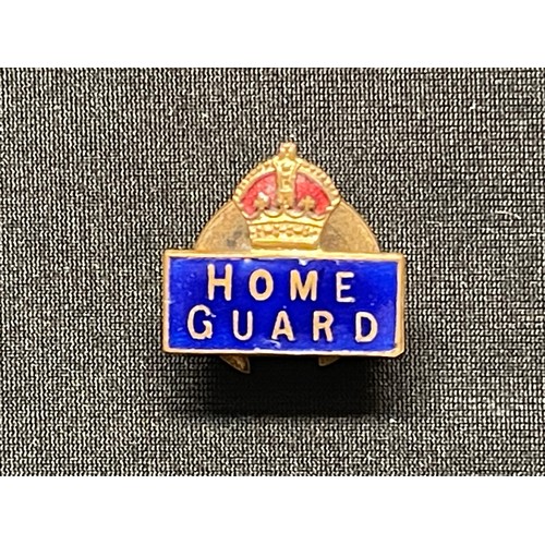 3243 - WW2 British Enamel Lapel Badge collection to include: ARP badge in hallmarked silver: Four Home Guar... 