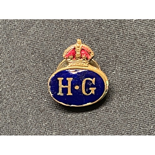 3243 - WW2 British Enamel Lapel Badge collection to include: ARP badge in hallmarked silver: Four Home Guar... 