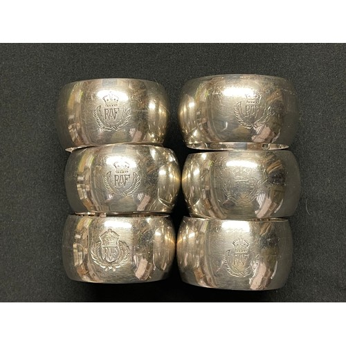 3247 - WW2 Royal Air Force Officers mess napkin rings, each with an engraved RAF badge, some with makers ma... 