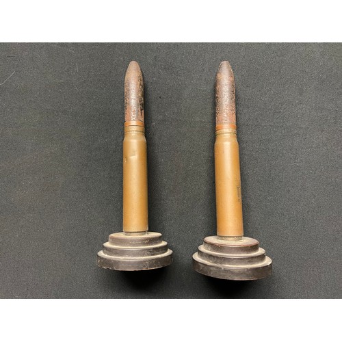 3249 - WW2 British RAF 20mm cannon shells, dated1941, fitted onto black bakelite Art Deco style bases. Fill... 