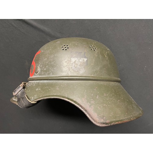 3291 - WW2 Third Reich M38 Luftschutz Helmet for Deutsche Reichsbahn reissued to Essen district Volksturm. ... 