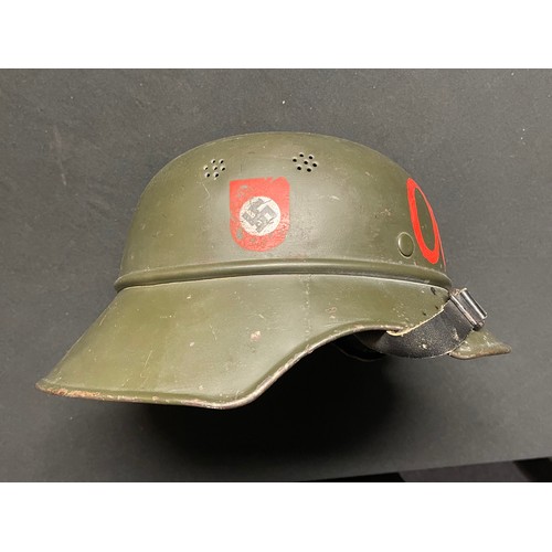 3291 - WW2 Third Reich M38 Luftschutz Helmet for Deutsche Reichsbahn reissued to Essen district Volksturm. ... 